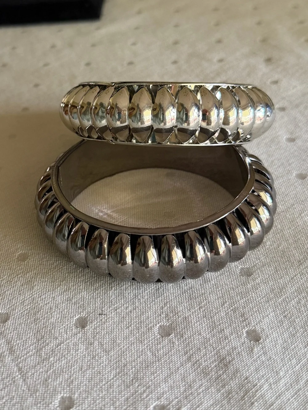 Silver & Gunmetal Ribbed Bangle Bracelet Set | Statement Jewelry Pair